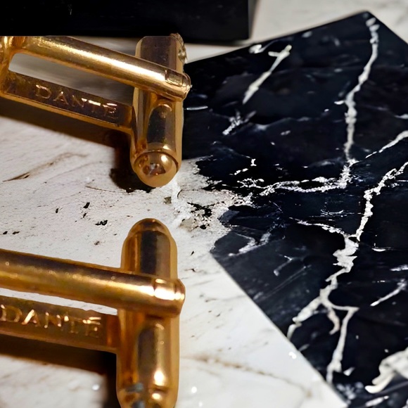 Dante Vintage Nugget Green Rivoli Wrap Around Signed Gold Cufflink Set - Picture 7 of 8